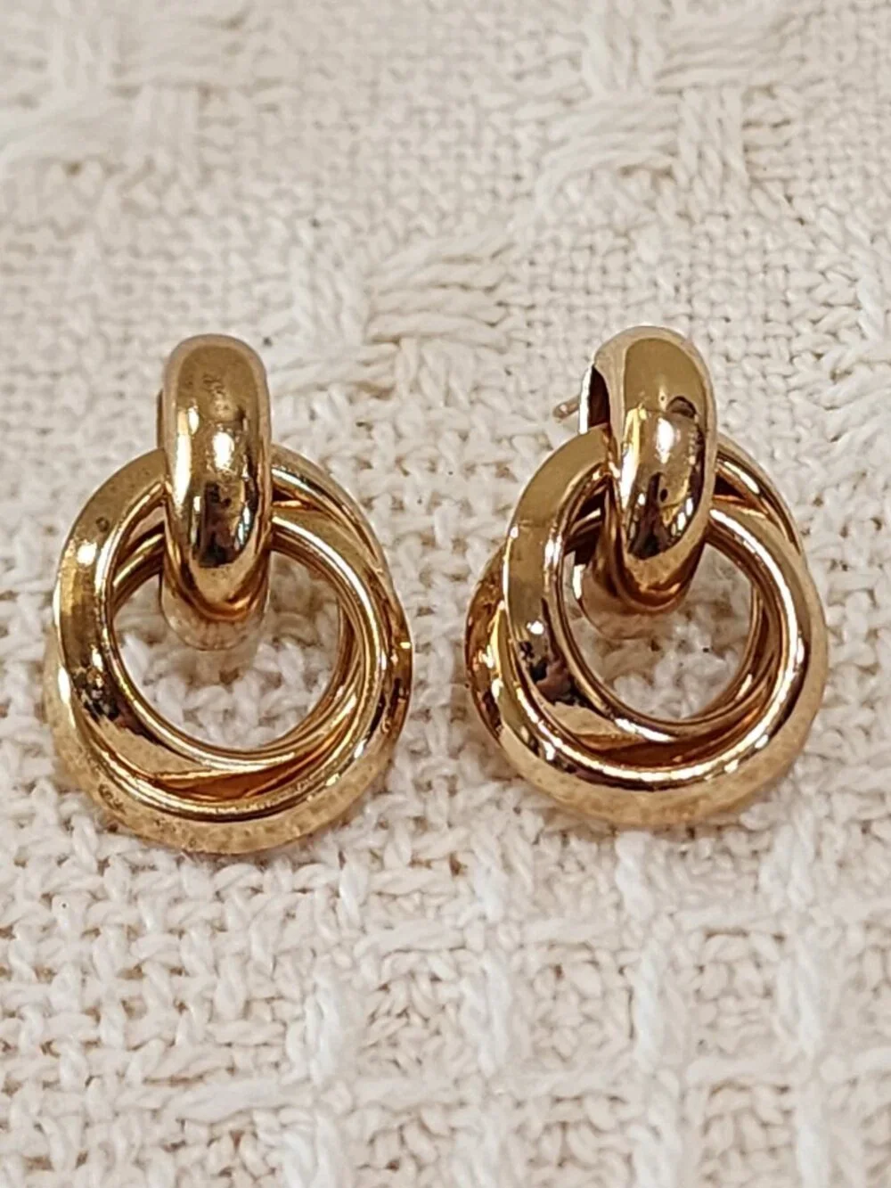 Gold Double Ring Knot Half Circle Stud Classy Office Pierced Earrings